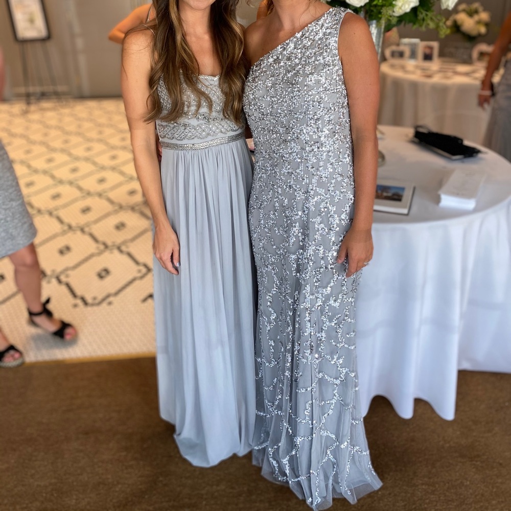 Adrianna Papell Bridal Silver Beaded gown